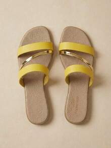 Flat Sandal In Gold, Rose And Silver Gold - 黃色 - 查看 4