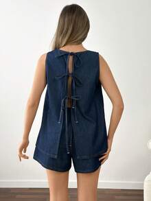 SHEIN Top & Short Two Pieces Denim Set - Dark Wash - View 7