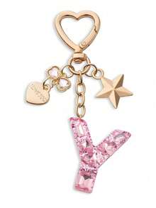 Llavero con letra linda, llavero rosa con diamante, llavero colgante de letra mayúscula de resina con lámina, llavero elegante, regalo para mujer, decoración de billetera, Día del Padre, Día de la Madre, regalo de cumpleaños, regalo festivo de Acción de Gracias y Navidad. - Polvo de diamante - Ver 32