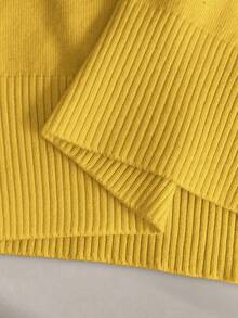 Franclia Women's Simple Solid Color Turndown Collar Short Sleeve Casual Fitted Knit Top, Versatile For Spring/Summer - Mustard Yellow - View 6