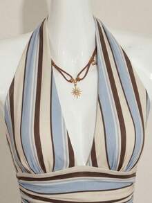 SHEIN ICON 女士休闲深V领露背吊带背心，女士休闲背心，美式复古条纹，女士夏季服装 - 彩色 - 查看 5