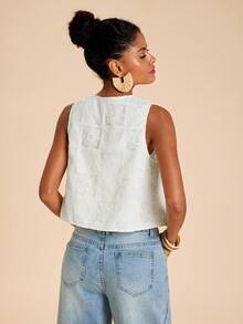 Travachic Women's Floral Embroidery Pattern Lace-Up Casual Versatile Daily Wear Top - White - View 2