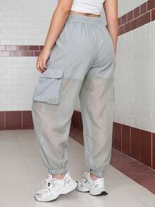 SHEIN EZwear 大码休闲运动裤，带口袋，适合日常穿着，灰色 - 灰色 - 查看 2