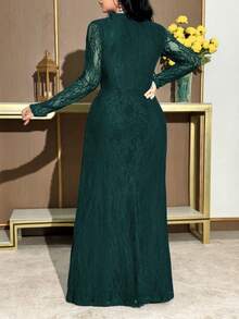 Modelyn Vestido elegante de encaje con volantes y decoración floral para mujer de talla grande - Verde Oscuro - Ver 2
