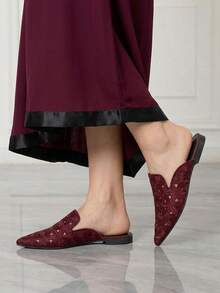 Sleekvia Women's Casual Versatile Commuter Hollow Embroidered Pointed Shoes - Burgundy 2 - View 7