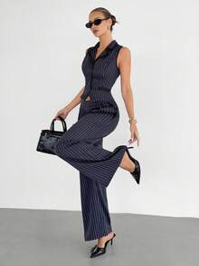 Bộ vest và quần tây kẻ sọc màu xanh hải quân, hàng mới về mùa hè. - Màu xanh hải quân - Xem 3