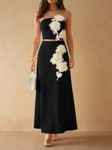 Silquee Women's Elegant Black Vest With Three-Dimensional Floral Embellishments,Summer Night Out Party,Bridesmaid Wedding,Beach Vacation,Formal Banquet Attire - Black - View 3