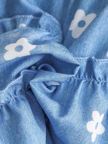 Vintaside Kids Young Girls' Classic Blue Floral Print Ruffled 3-Layer Casual Dress, Suitable For Daily, Party, Vacation, Countryside Style Fashion - Blue - View 9