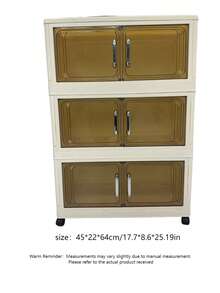 1PC 45/60CM Foldable Storage Cabinet, 1-5 Tier Double Door Storage Organizer, Thickened Plastic Wheeled Storage Cabinet, Living Room Toy & Snack Multi-Layer Cabinet, Clothes Storage Cabinet, Home Dust-Proof Shelving, Home Storage Rack, Storage Box, Plastic Container, Oil Bottle, Kitchen Storage Supplies, Cup Rack, 1 Oil Bottle, Spoon Rack, Kitchen Storage Rack - Multicolor - View 6