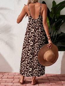 SHEIN Essnce Casual Minimalist Style Irregular Leopard Print Full Pattern Women's Dress, Suitable For Spring/Summer Vacation - Multicolor - View 4