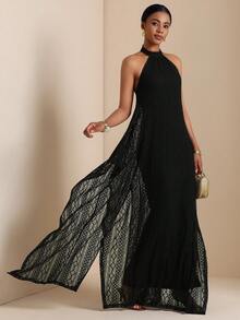 Vesra Women's Solid Color Elegant Party Halter Dress - Black - View 1