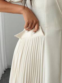 SHEIN Clasi Plus Size Women's White Summer Elegant Wedding Bridal French Office Commute Lapel Pleated Dress,Suitable For Evening Party,Gathering,Date,Graduation - Apricot - View 7