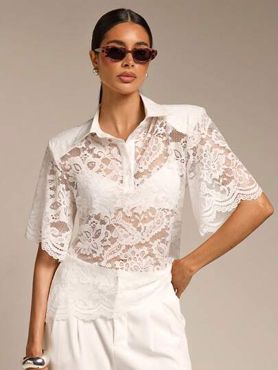 COSMINA Women's Elegant Short Sleeve Padded Shoulder Blouse, Suitable For Spring/Summer Garden Vacation, Wedding Guest, Beach