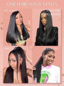 Boho Braids Tóc giả móc sợi Yaki màu sáng, đã được tách sẵn, làm từ tóc người Remy, kiểu thẳng, mềm mại, trọng lượng 50g/150g/250g, không đường nối, vô hình, phù hợp cho tóc mỏng của phụ nữ. - Natural Black - Xem 11