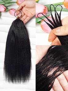Boho Braids Tóc giả móc sợi Yaki màu sáng, đã được tách sẵn, làm từ tóc người Remy, kiểu thẳng, mềm mại, trọng lượng 50g/150g/250g, không đường nối, vô hình, phù hợp cho tóc mỏng của phụ nữ. - Natural Black - Xem 16