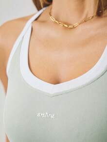 SHEIN Aralina-E Leisurewear Contrast Singlet Perfect For Activewear Outfits For Summer And Airport Outfit For Women - Mint Green - View 5