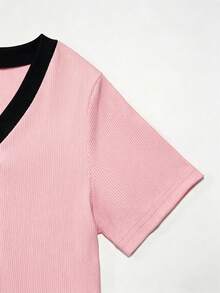 Franclia Women's Elegant French Style Knit Trim Front Button Short Sleeve Dress - Pink - View 4