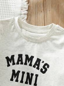 Cozy Pixies Bộ 2 món gồm áo thun ngắn tay cổ tròn in chữ và quần short cạp chun cho bé trai và bé gái, trang phục thường ngày mùa xuân/hè. - Xám - Xem 5