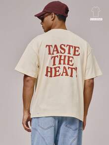 Musero Oversized Large Back Slogan Print "TASTE THE HEAT" Graphic Print Short Sleeve Tshirt Spring Summer Holiday Essentials - Apricot - View 2