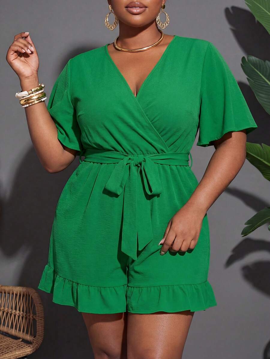 Slaydiva Bộ đồ liền thân cỡ lớn thanh lịch dành cho nữ mùa Xuân/Hè 2026, thích hợp cho tiệc sinh nhật, lễ tốt nghiệp, sinh viên, đi chơi hàng ngày, kiểu dáng cơ bản đa năng, thường ngày, kỳ nghỉ, hàng mới về đầu xuân, lễ hội âm nhạc Xuân/Hè, Ngày Valentine, Lễ Phục Sinh, mùa cưới, mùa lễ hội, kỳ nghỉ biển, thường ngày, thanh lịch cỡ lớn, đi làm, mặc hàng ngày, trang phục công sở, kỳ nghỉ, tiệc tùng, du thuyền, tụ họp, phong cách cơ bản, hẹn hò hàng ngày, sản phẩm bán chạy, bộ đồ liền thân màu xanh lá cây công sở dành cho nữ, kiểu dáng rộng rãi, cổ chữ V và viền bèo.