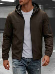 Manfinity Homme Men's Jacket & Coat Hooded Zip-Up Cardigan - Coffee Brown - View 2