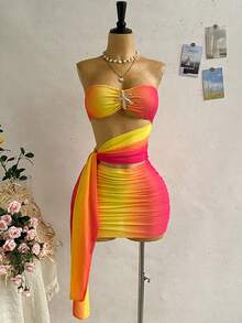 Soleia Women's Gradient Hollow-Out Bandeau Mini Dress, Suitable For Beach & Holiday In Summer - Multicolor - View 1