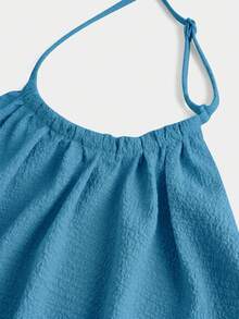SHEIN 2pcs/Set Teen Girls Loose Halter Neck Tank Top + Long Pants Suit,Summer,Vacation,Holiday Fashionable Casual Versatile Outfit For Party,Sister Photo - Blue - View 5