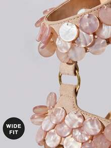 SHUZIA Wide Fit Ladies Minimalist Ankle Strap Stiletto Heel Sandals With Shell Ornaments - Beige - View 7