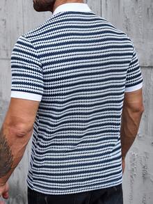 Manfinity CasualCool 男士撞色条纹短袖Polo衫 - 藏蓝色 - 查看 2