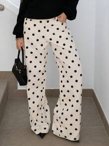 Jeans de pierna recta con estampado de lunares - Beis - Ver 8