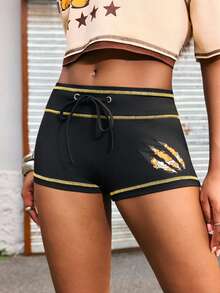 GARFIELD | SHEIN Women's Drawstring Waist Casual Shorts, - Black - View 5