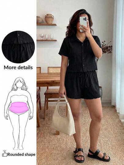 Enliva 大码夏季两件套，夏季套装两件套短裤，返校服装演唱会大码女装 Y2k 套装，休闲套装女式度假两件套