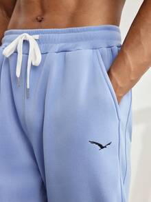 Driftmere Men's Casual Simple Embroidered Detail Drawstring Waist Sweatpants, For Rave Father's Day – A Fathers Day Gift Guide Sport Joggers - Baby Blue - View 5