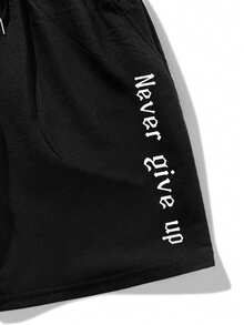 Manfinity EMRG Bộ đồ nam phong cách retro đường phố in chữ "Never Give Up" (Không bao giờ bỏ cuộc) gồm áo tank top và quần short. - màu đen - Xem 3