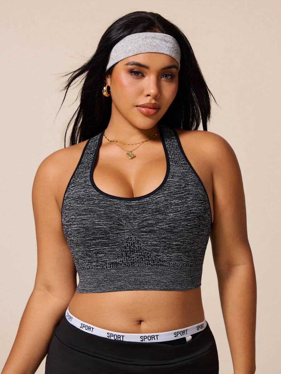 Rhythm Era 1pc Regular Bra + Moisture-Wicking Fabric / Bust-Lifting Design / Racerback Design / Basic Style / Flax Gray + Sports Bra + Fitness/Yoga - Grey - View 1