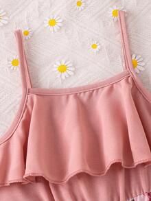 SHEIN 女婴可爱碎花无袖连体衣，夏季 - 粉色 - 查看 5