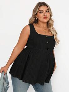 SHEIN Blusa casual de talla grande para maternidad con diseño de botones de unicolor - Negro - Ver 1