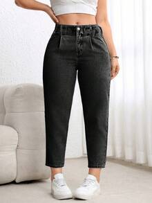 EMERY ROSE Quần jeans lửng dáng ôm, có túi và khóa kéo, đa năng dành cho nữ, thời trang cỡ lớn, xếp ly, có túi. - Xám - Xem 5