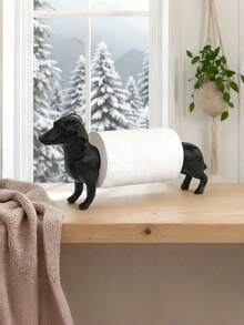 1PC Vintage Dachshund Dog Shape Brown Ceramic Freestanding Countertop Kitchen Paper Towel Holder Dispenser Creative Animal Decor Storage Organizer For Kitchen Bathroom Living Room Home Decor Funny Exquisite Gift For Friends - Multicolor - View 4