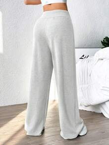 SHEIN Sports 休闲纯色宽松运动裤 - 淺灰色 - 查看 3