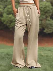 WanderVale Pantalones anchos casuales de cintura con cordón para mujer - Gris - Ver 1