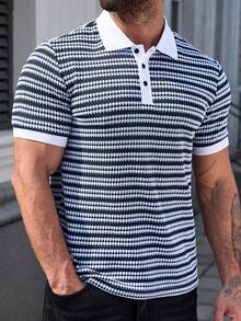 Manfinity CasualCool 男士撞色条纹短袖Polo衫 - 藏蓝色 - 查看 5