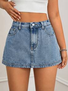 SHEIN Tween Girl Fashion Casual Y2k Vintage Cool Street Blue Simple Light Blue Washed Denim Shorts Dailywear Spring To Summer Rave Festival And Streetwear Festival City Break - Blue - View 4