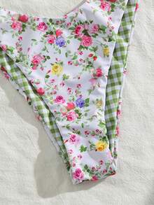Swim Mod Bộ bikini in họa tiết hoa hồng mùa xuân/hè mới về, phong cách đồng quê tươi mát, đồ bơi hai mảnh không dây đeo vai, thích hợp cho đi biển/nghỉ dưỡng/spa. - Nhiều màu - Xem 5