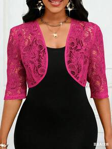 SHEIN Lady Women's Floral Lace 3/4 Sleeve Open Front Cropped Lightweight Jacket Office Outfits For Women In Spring/Summer Women's Spring Jacket Summer Summer Outfits Summer Clothes Cardigan For Women Women's Cardigan Cardigan Women Women's Cardigans Business Casual For Women Women's Beachwear Work Outfits For Women Beach Vacation Outfits For Women Women's Clothing Women's Clothes Teacher Outfits For Women Office Wear For Women - Hot Pink - View 6
