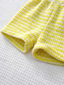 Baby Girl Stripe Knit Soft Jumpsuit Shorts - Yellow - View 4