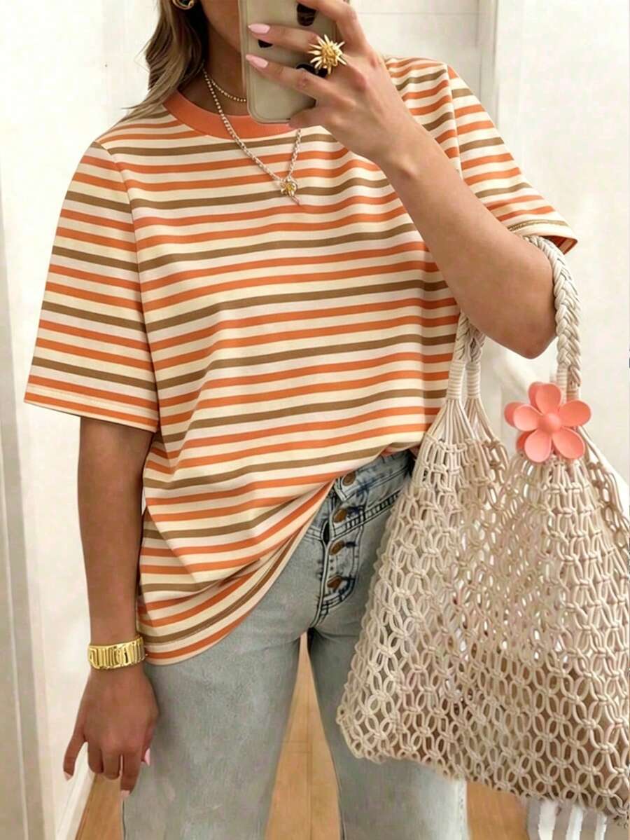 EMERY ROSE 女士条纹短袖T恤,休闲户外服,可爱T恤,家居服 - 彩色 - 查看 1