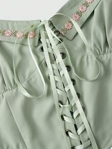 Sweetness Atasan Camisole Leher Halter dengan Tali Tenun Motif Bunga Pastel Seksi Romantis untuk Wanita, Cocok untuk Golf dan Musim Panas. - Hijau - View 8