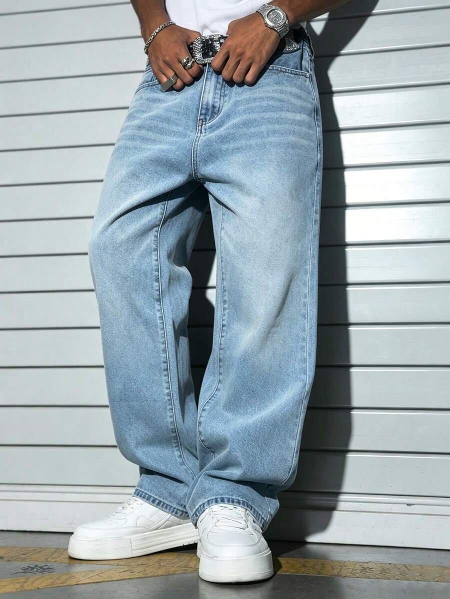 Manfinity EMRG Quần jeans ống rộng dáng thường ngày dành cho nam, kiểu dáng wash ombre. - Rửa nhẹ - Xem 1