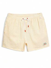 CoralVoy Men's Striped Print Casual Beach Shorts, Holiday - Yellow - View 3